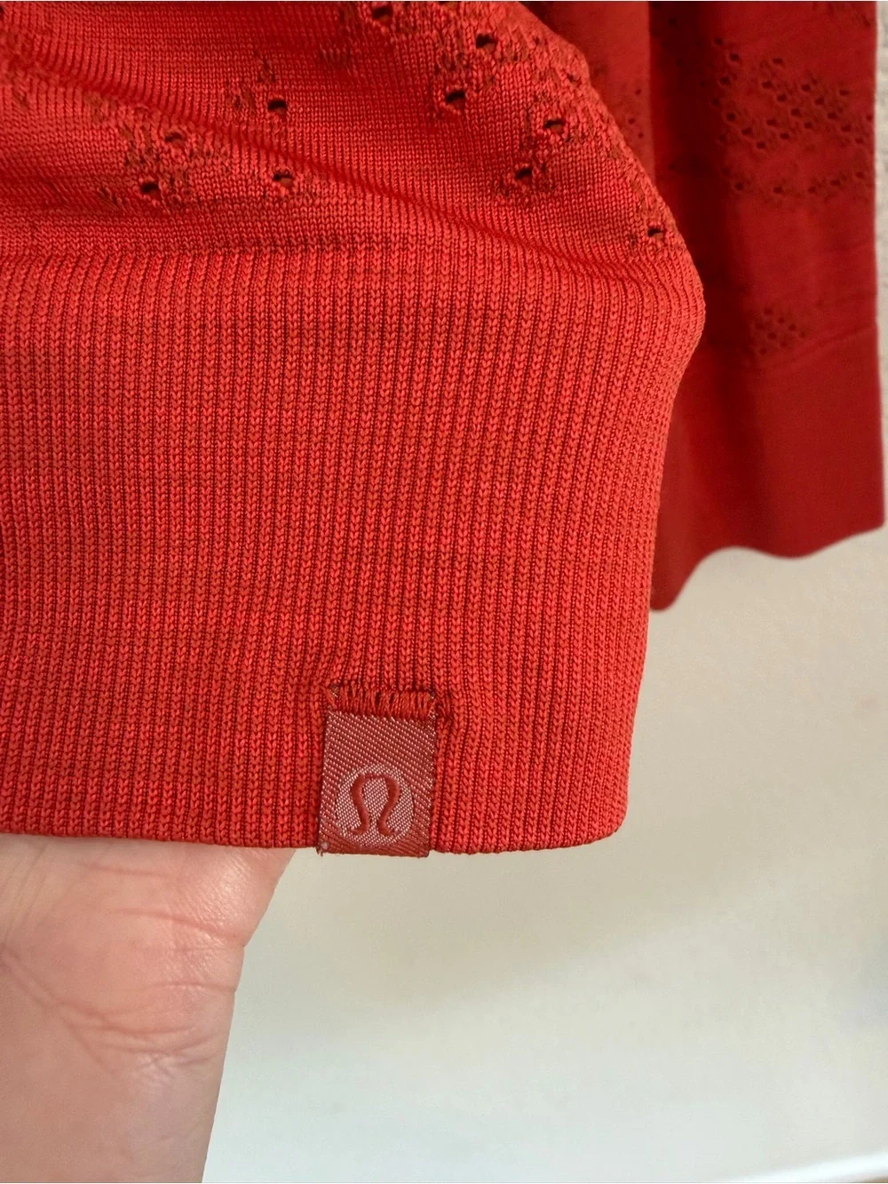 Lululemon Long Sleeve Top Rust/Burnt Orange Perforated Knit